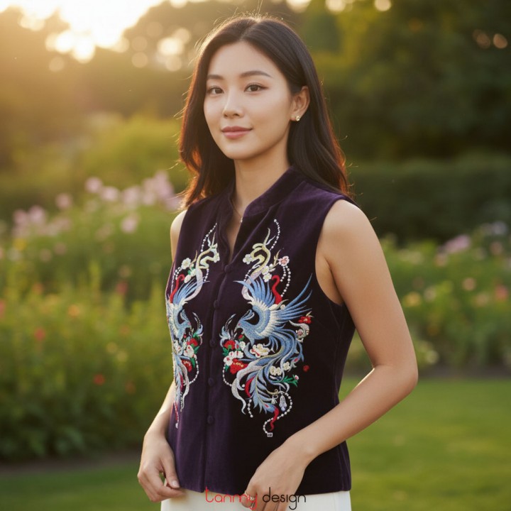 Purple velvet vest embroidered with the phoenix